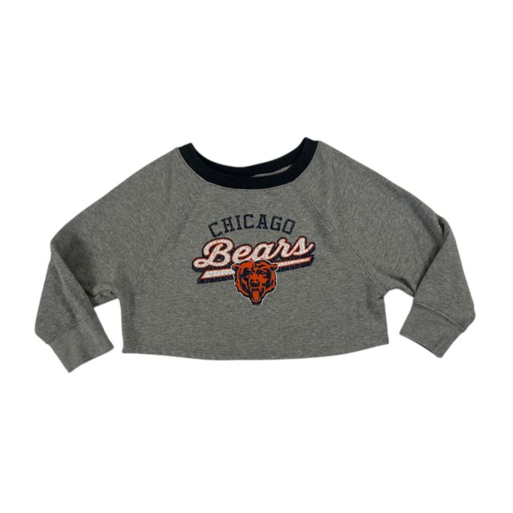 NFL Chicago Bears Girls Cropped Sweatshirt with Distressed Logo in Grey, Small